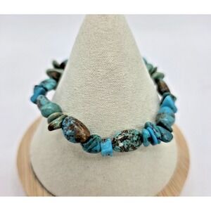 American Turquoise Gemstone Bracelet Natural Stretchy‎ 6.25" Round Nuggets Chips